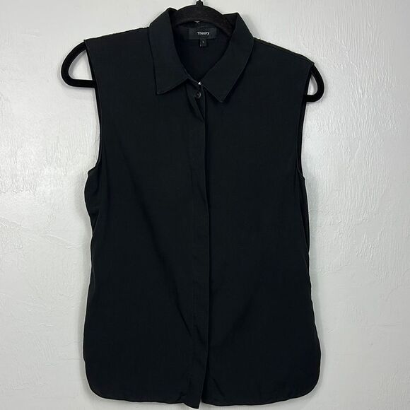 Theory Black Sleeveless Button Down Shirt - Picture 3 of 11